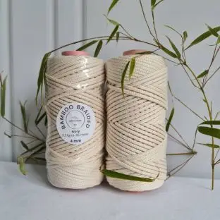 Bambus Braided 4 mm 0,5 kg - Ivory - Knyttesnor i Bambus