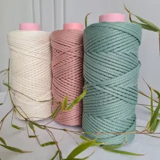 Bambus Braided 3 mm 0,5 kg - Knyttesnor i Bambus