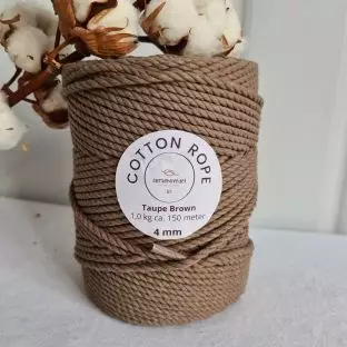 RAW Indfarvet Bomuld tre-slået 4 mm - Taupe Brown - 4 mm