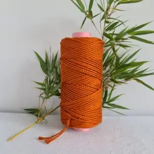 Bambus to-slået reb 3 mm 0,5 kg - Tangerine - 3 mm
